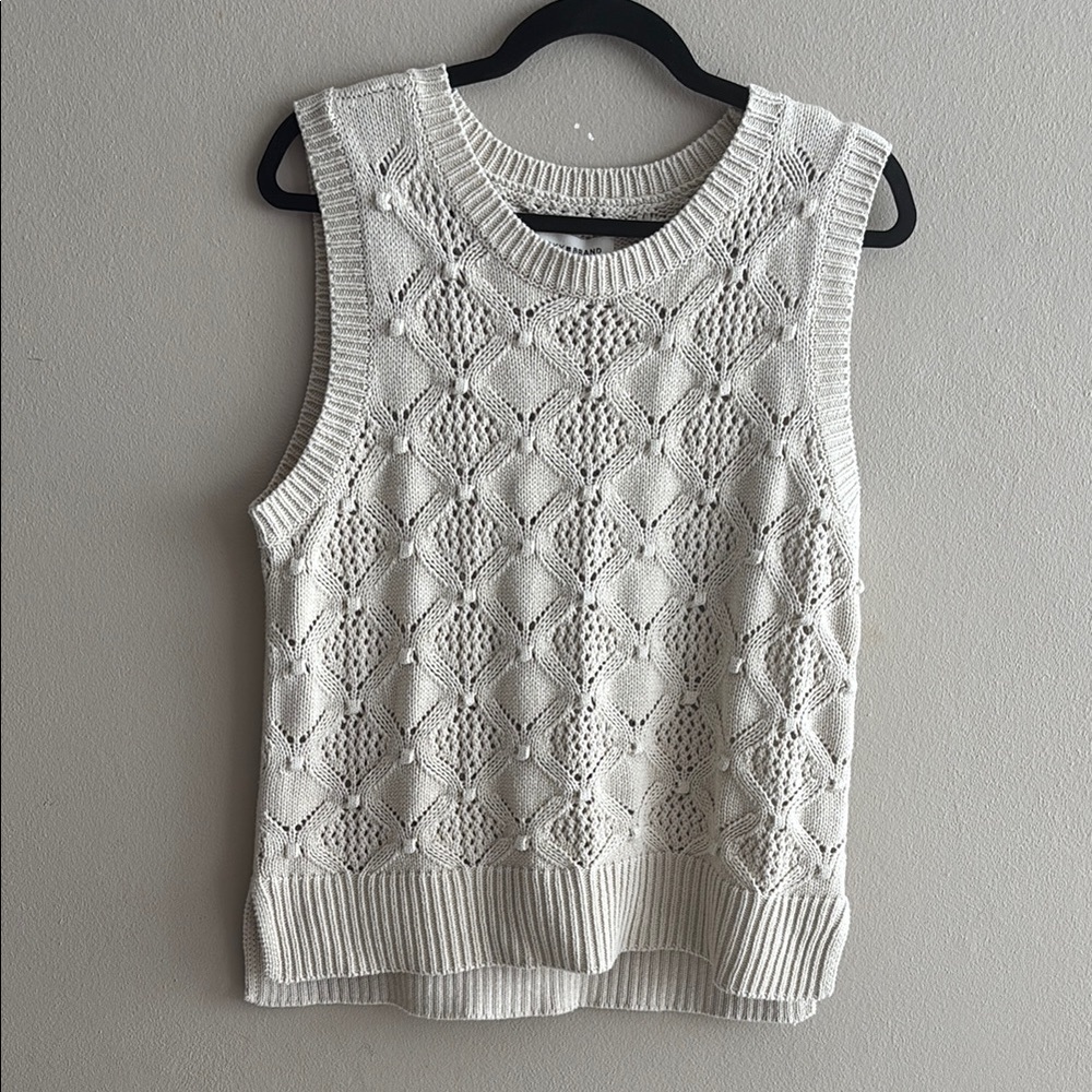 Lucky Brand Beige Crewneck Sleeveless Knit Pullover Top Large